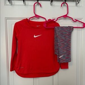 Nike Red Top and Multicolor Leggings Set